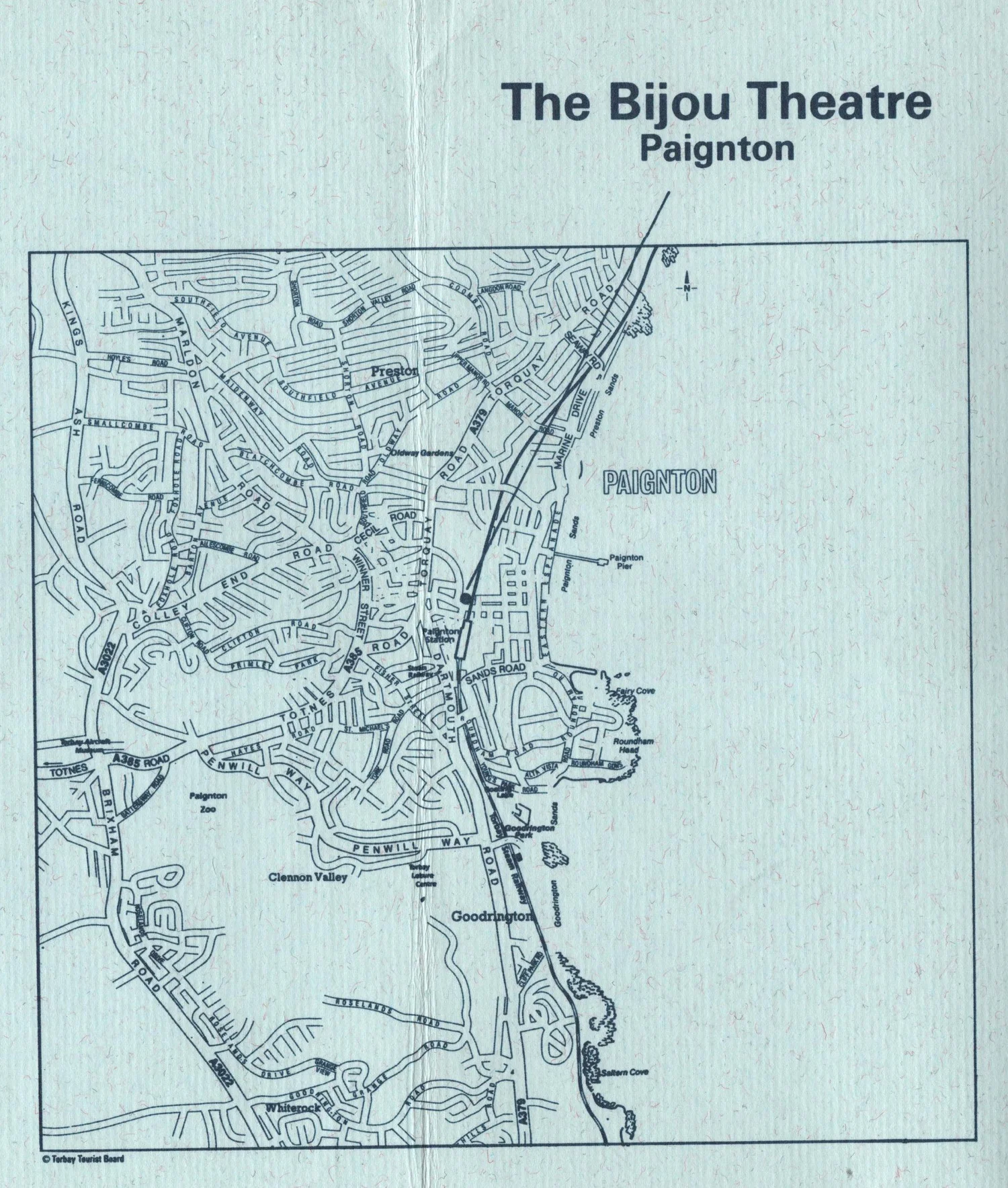 Location map showing the Bijou Theatre, Paignton, opposite the railway station