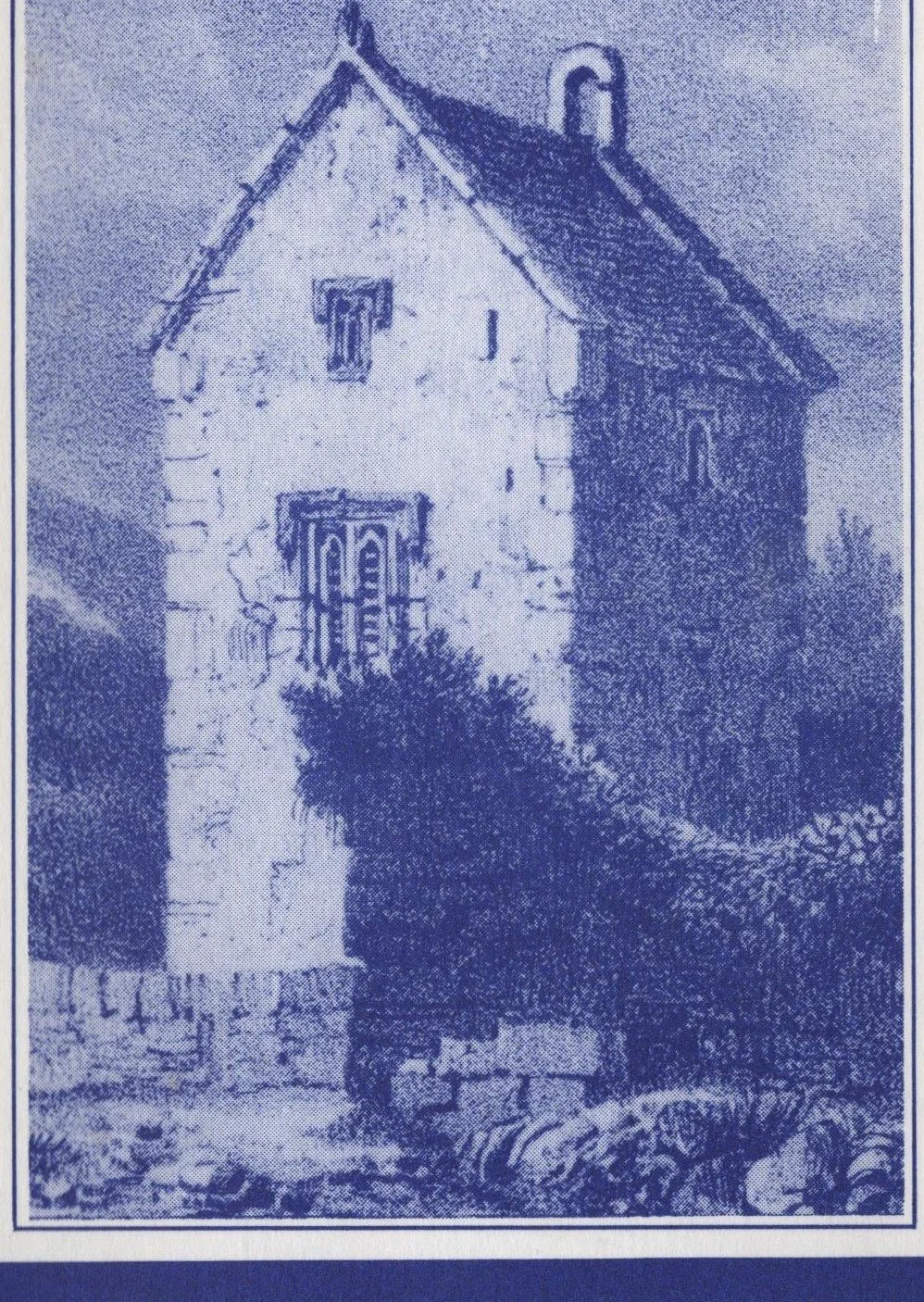 Engraving of Ilsham Chapel, Torquay, showing the tall stone oratory
