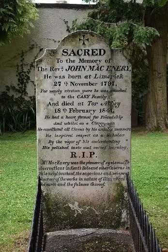 MacEnery's restored headstone at the Greek Orthodox Church of Saint Andrew, Lucius Street, Torquay