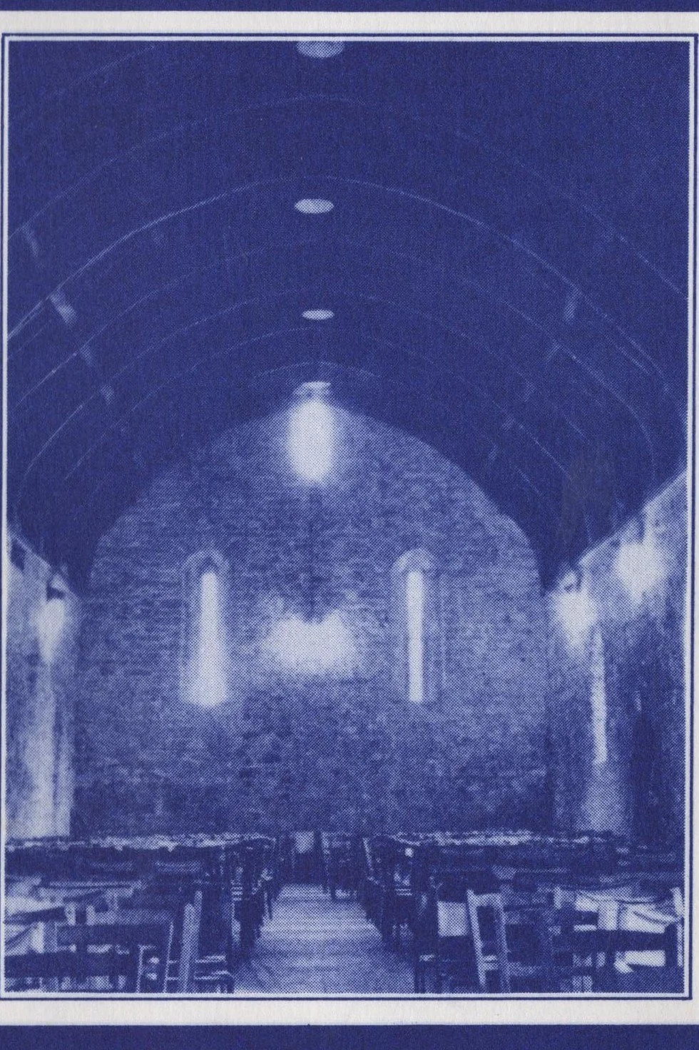 Interior of the Spanish Barn, Torquay, showing its barrel roof and end wall