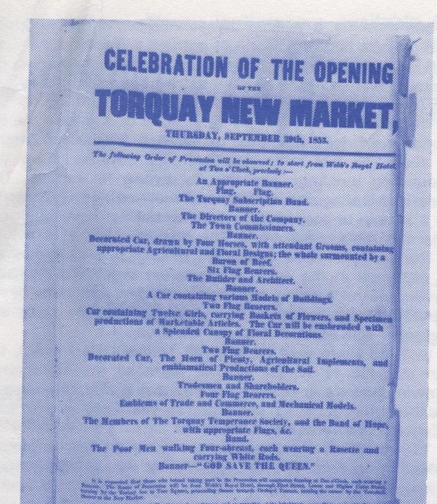 Handbill for the celebration of the opening of the Torquay New Market, Thursday 29 September 1853