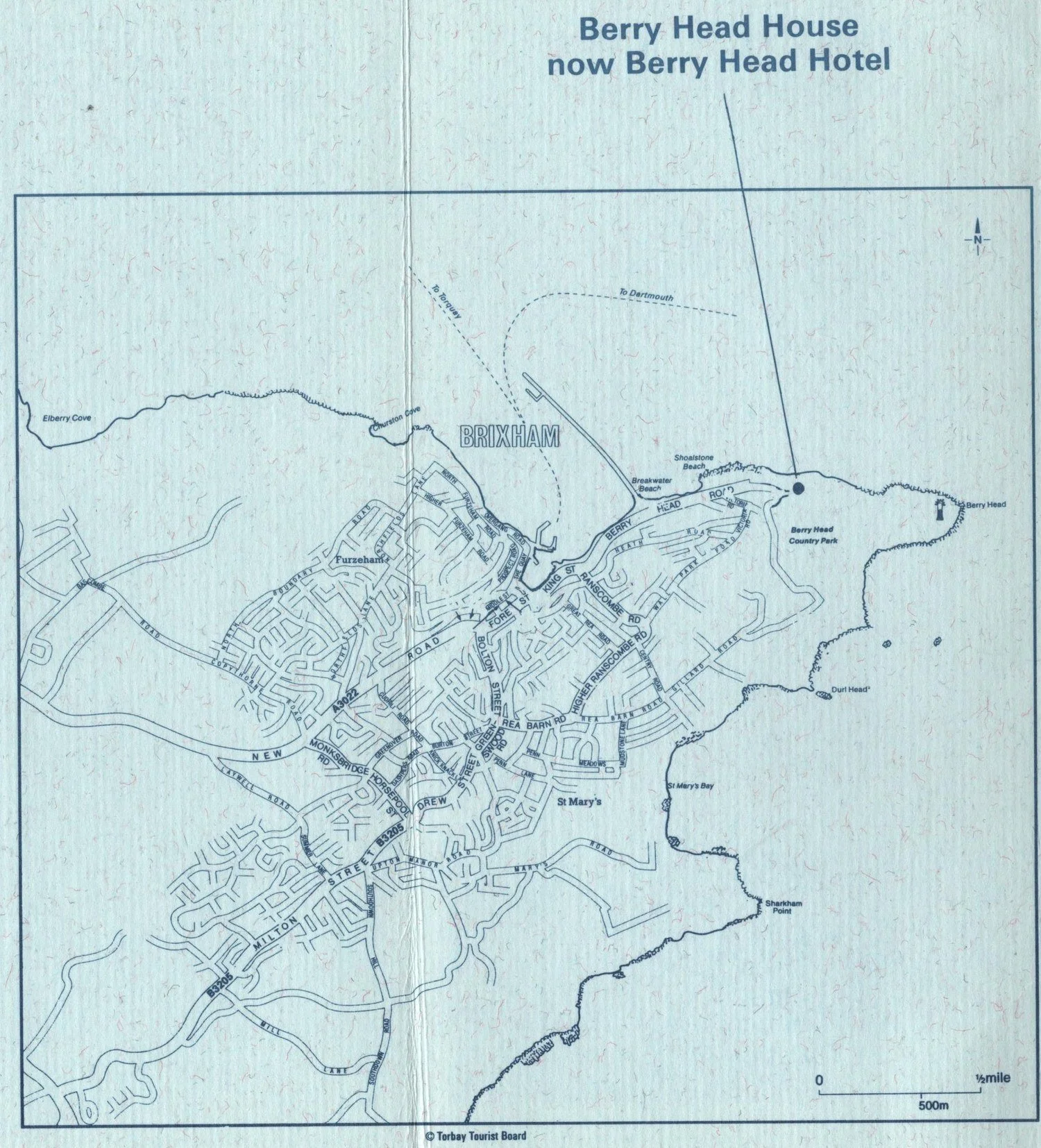 Location map showing Berry Head House, now Berry Head Hotel, Brixham