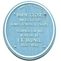 Torbay Civic Society blue plaque at Barn Close, Brunel's model housing for his estate workers.