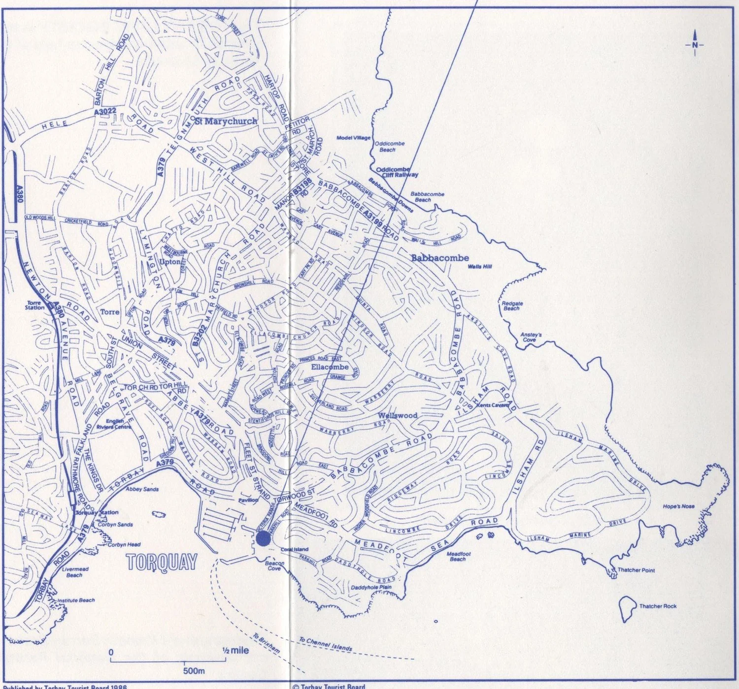 Street map of Torquay marking the location of the Regina Hotel on Vaughan Parade