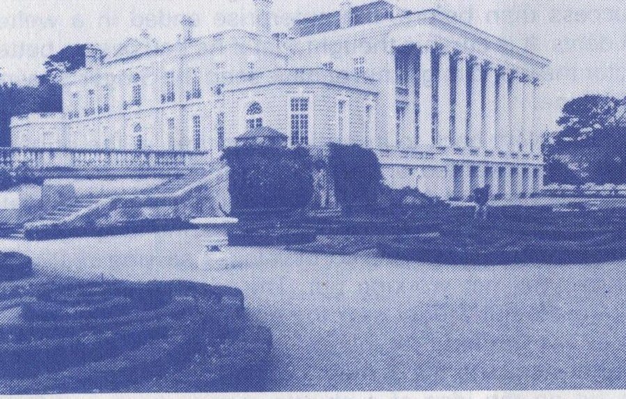Oldway Mansion seen from the gardens, showing the tall row of Ionic columns along the front