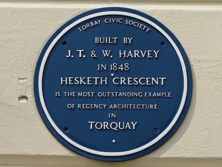 Torbay Civic Society blue plaque at Hesketh Crescent, Torquay.