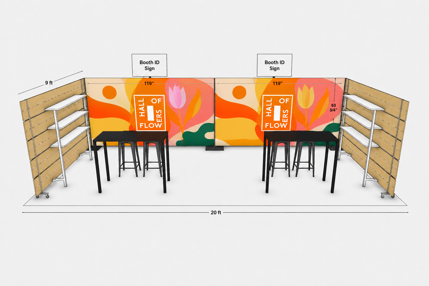 Boutique Plus booth rendering, 9 ft by 20 ft