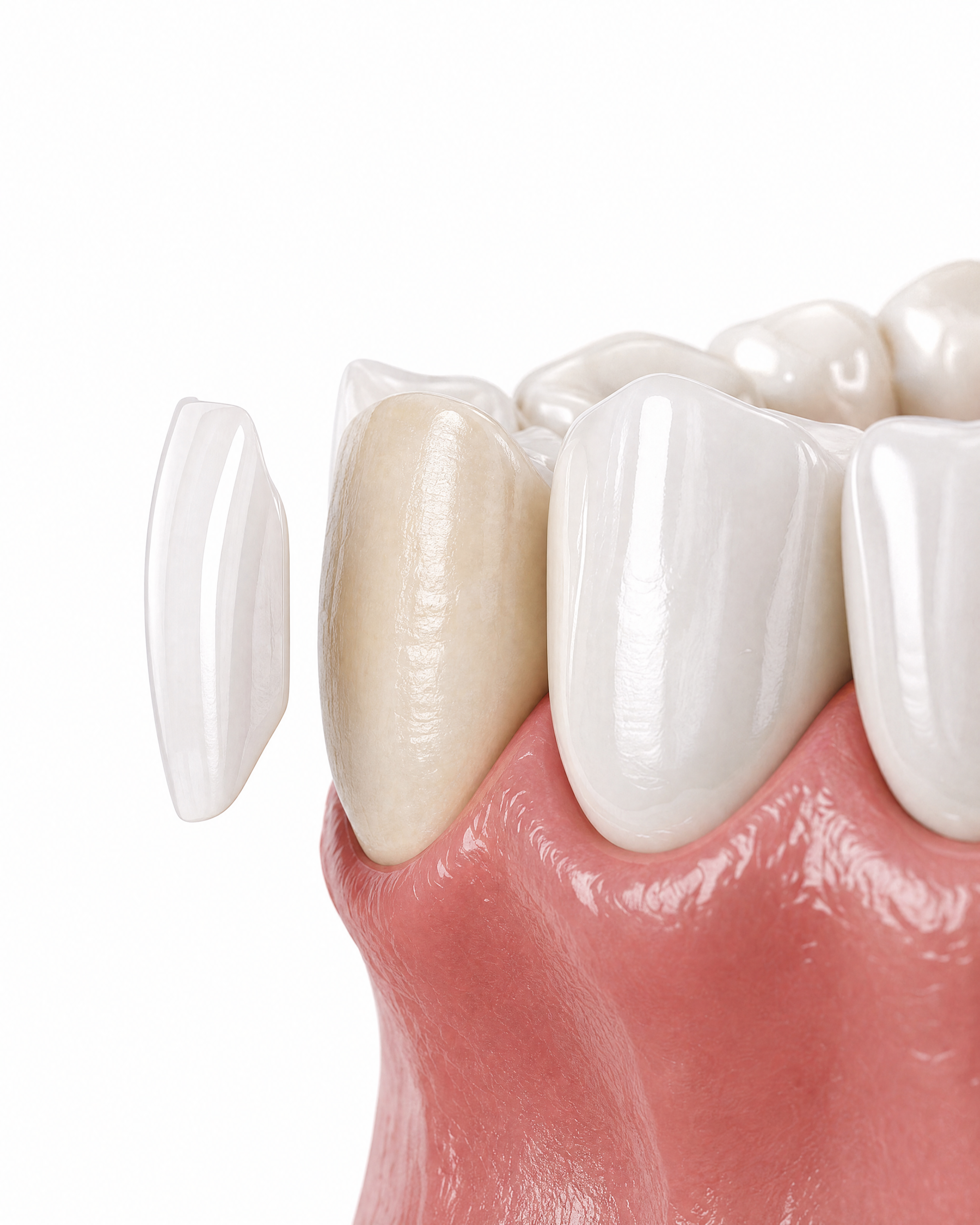 Illustration showing a veneer placed over the front of a tooth