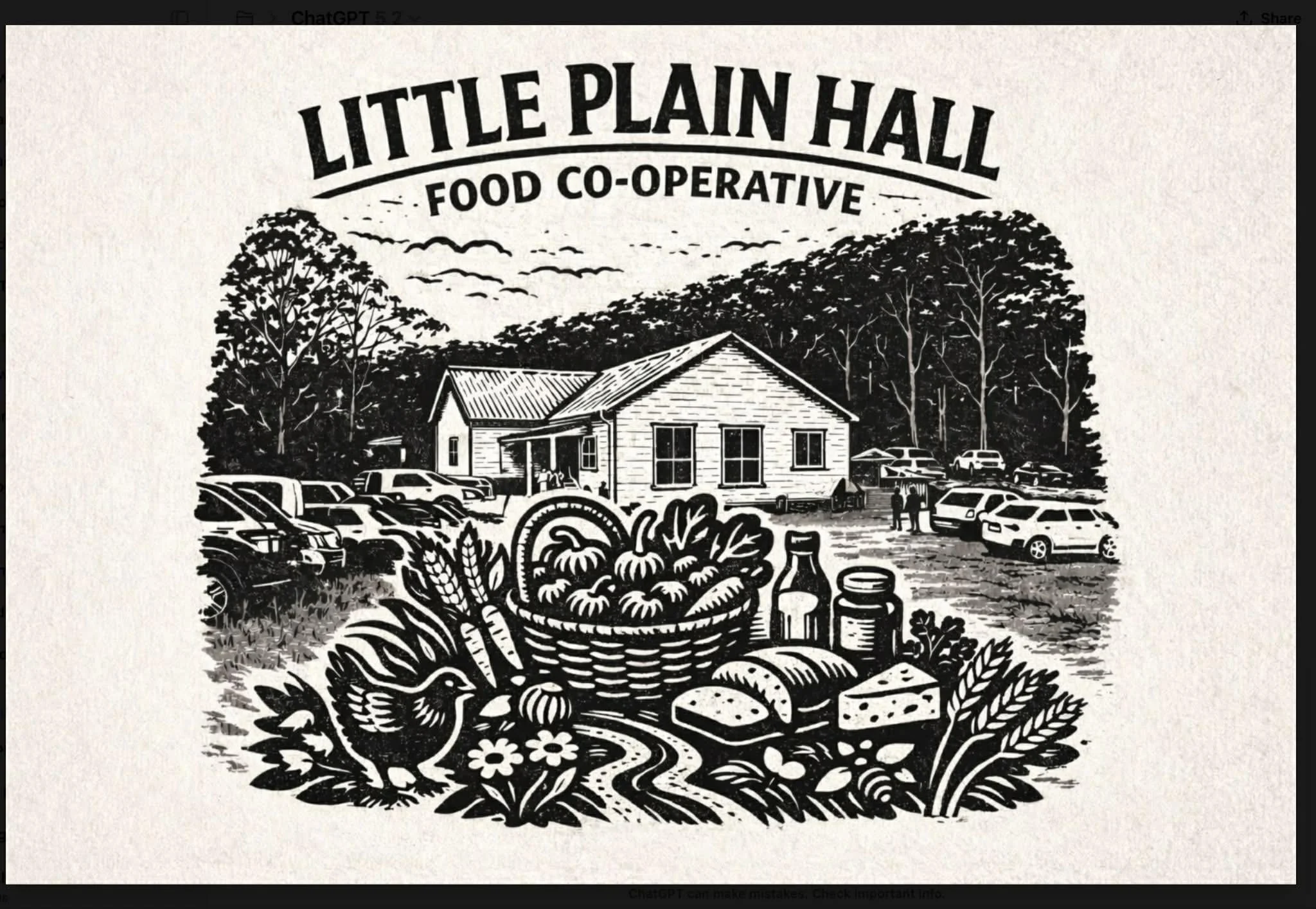 The real Little Plain Hall with baskets of food and local produce