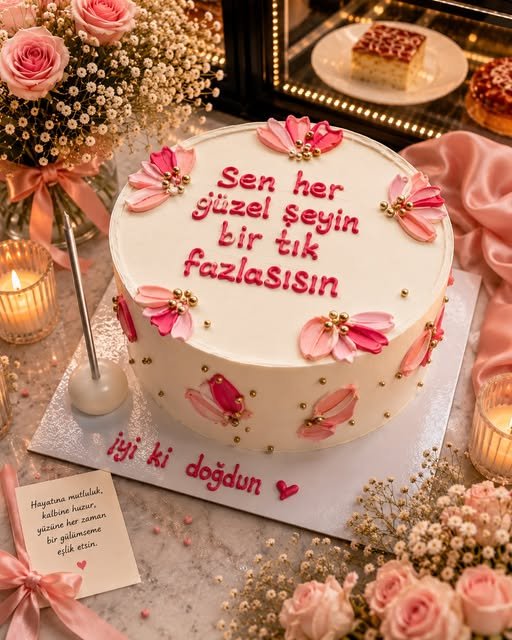 Pembe kelebeklerle süslenmiş beyaz özel gün pastası