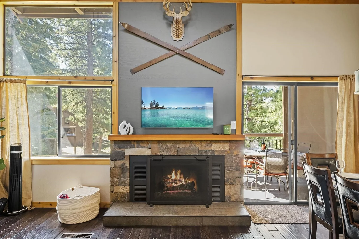 Stone fireplace and mantel