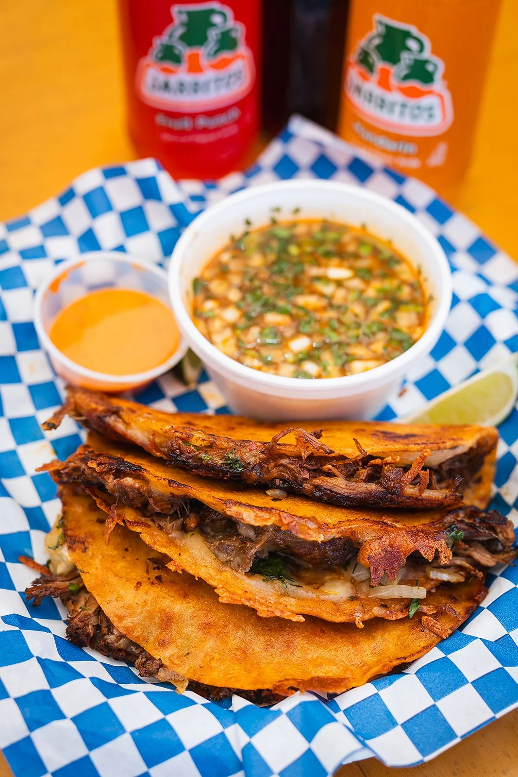 Birria tacos and consomme from Morelos Tacos in Tahoe City