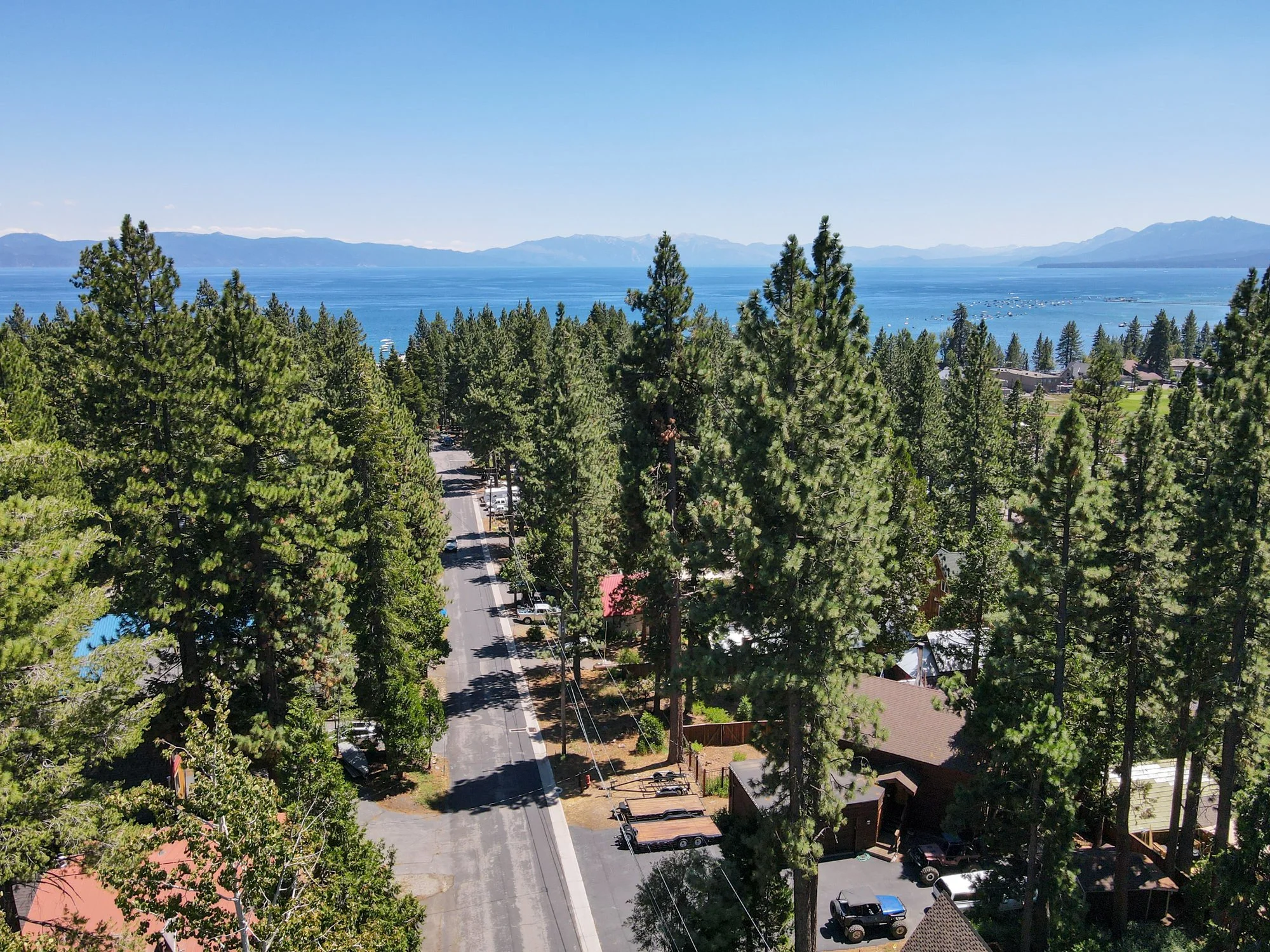 Aerial view of Tahoe City and Lake Tahoe