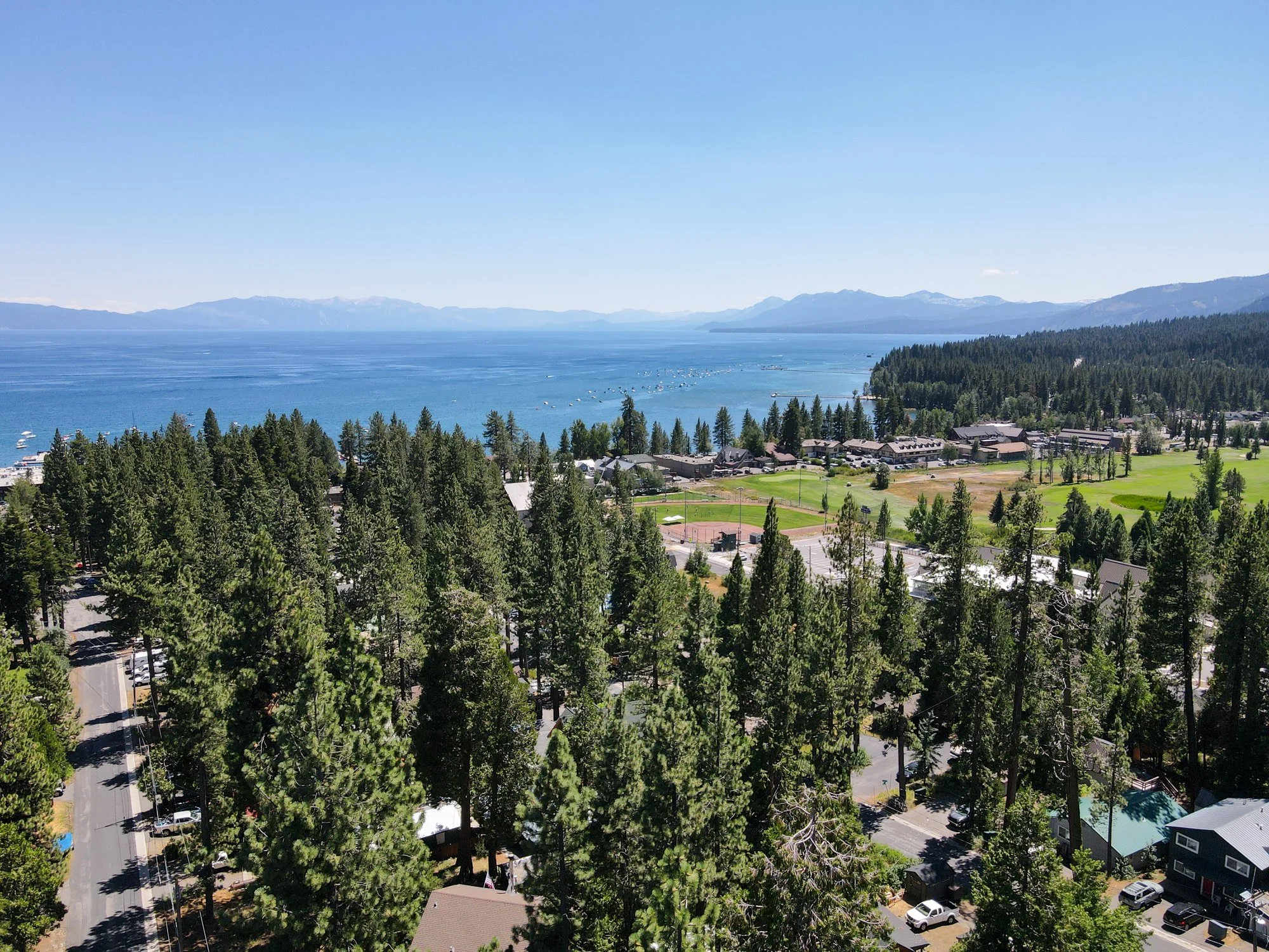 Tahoe City and the lake from the air