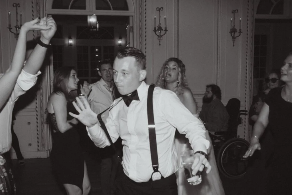 Packed dance floor at an Indianapolis wedding reception with Signal House Pro