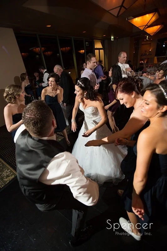 Wedding guests dancing at an Indianapolis reception, music by Signal House Pro wedding DJ