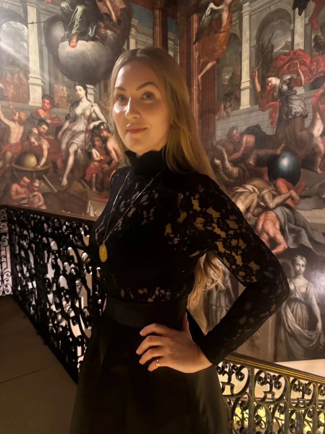 Layla on the painted staircase