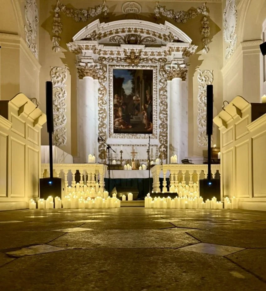 The chapel altar surrounded by candles