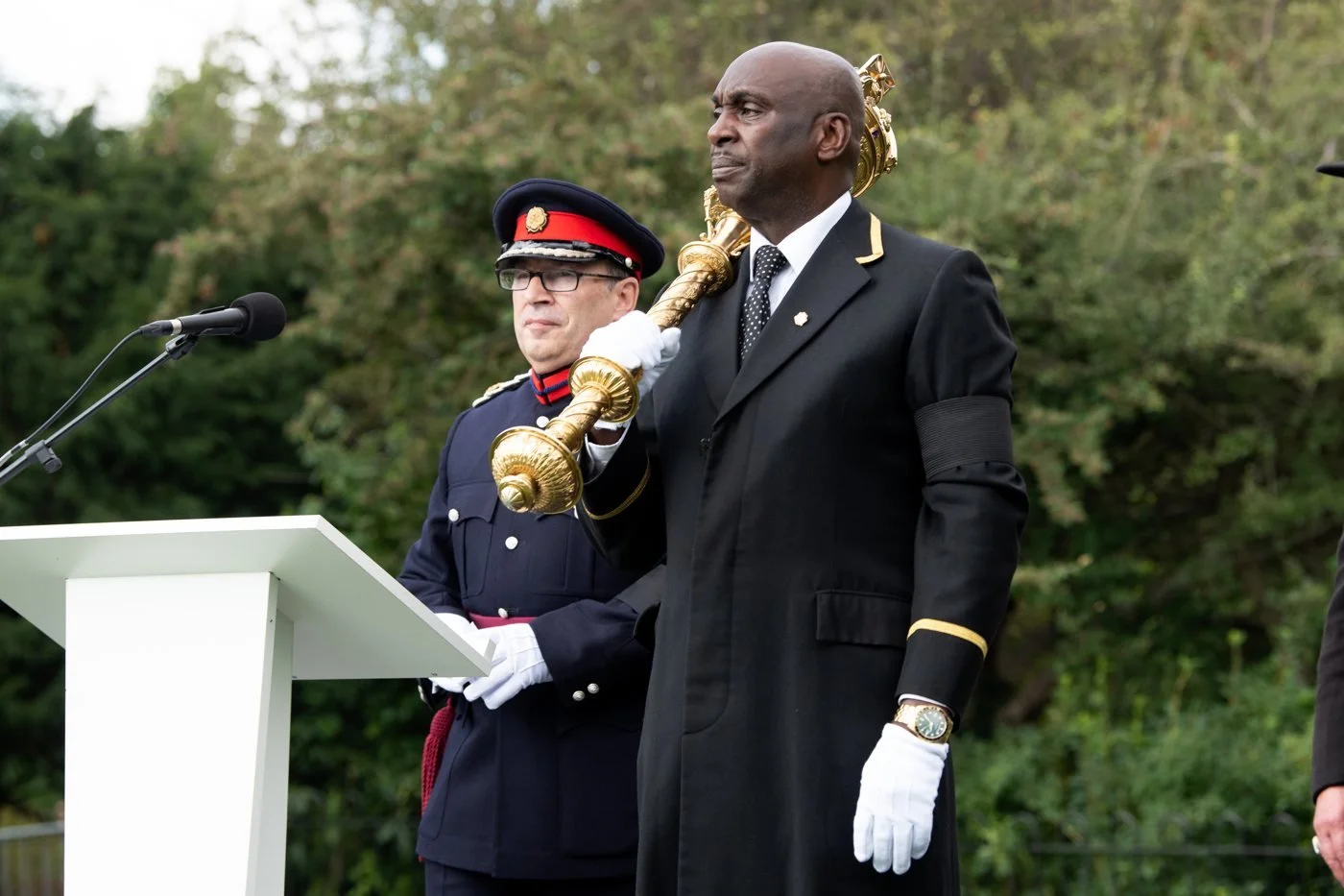 The mace bearer and the Deputy Lieutenant at the Proclamation of His Majesty King Charles III