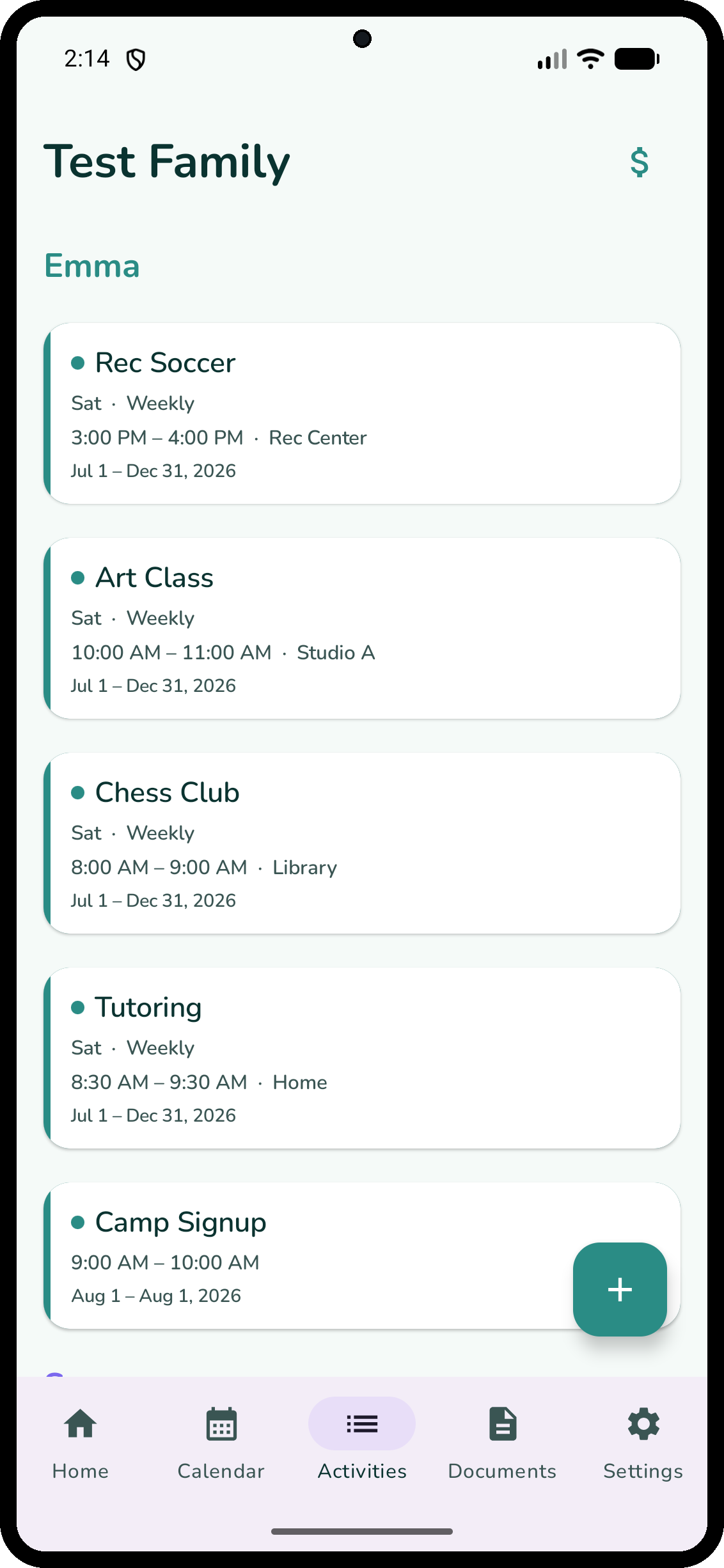 Cadence activities list on Android