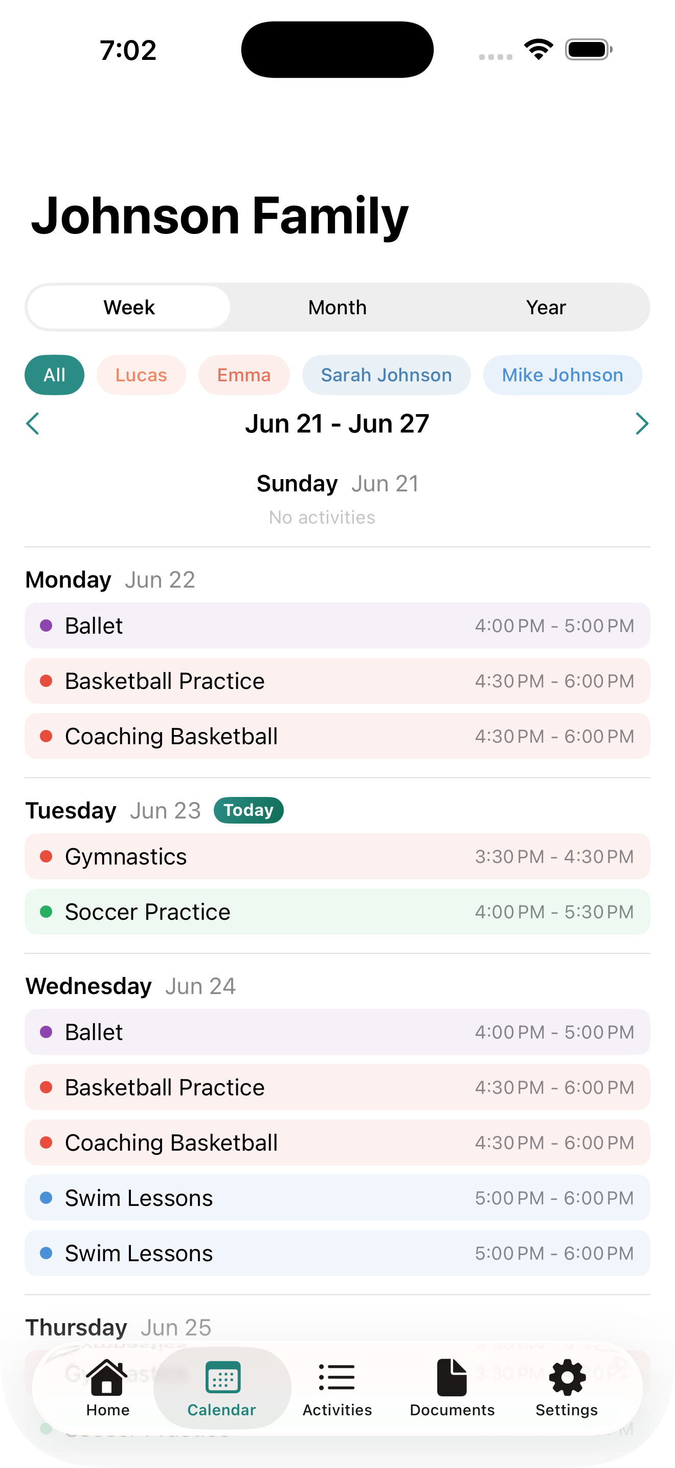 Cadence calendar week view
