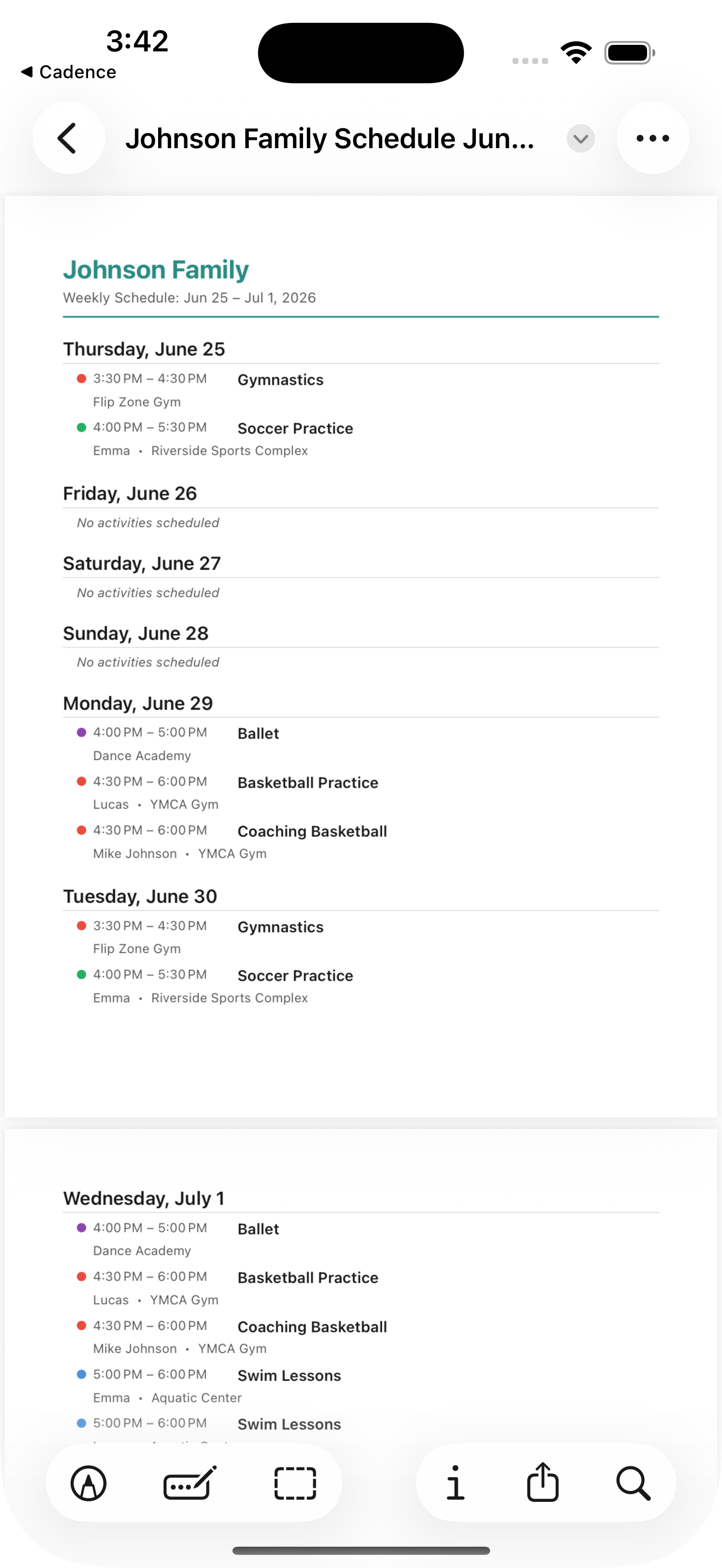 Cadence weekly summary view