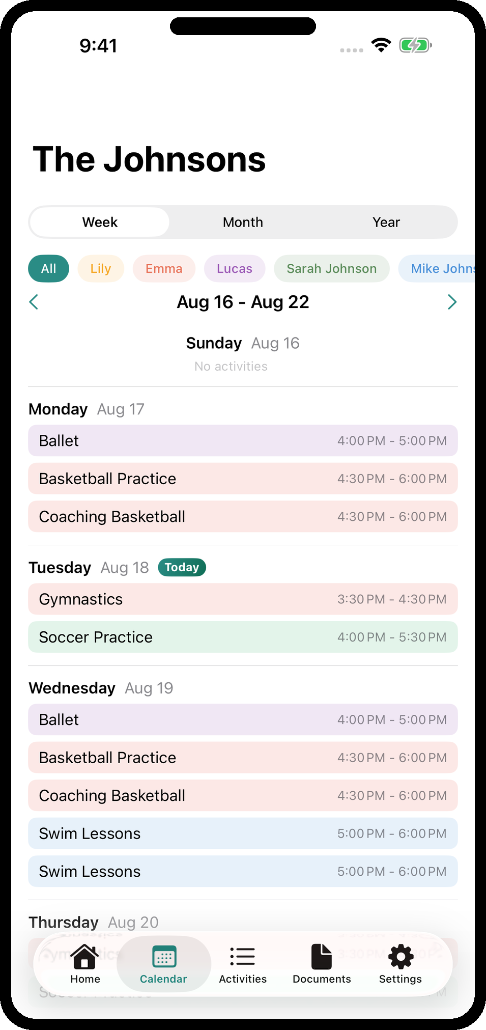 Cadence shared household calendar with both parents in the family filter
