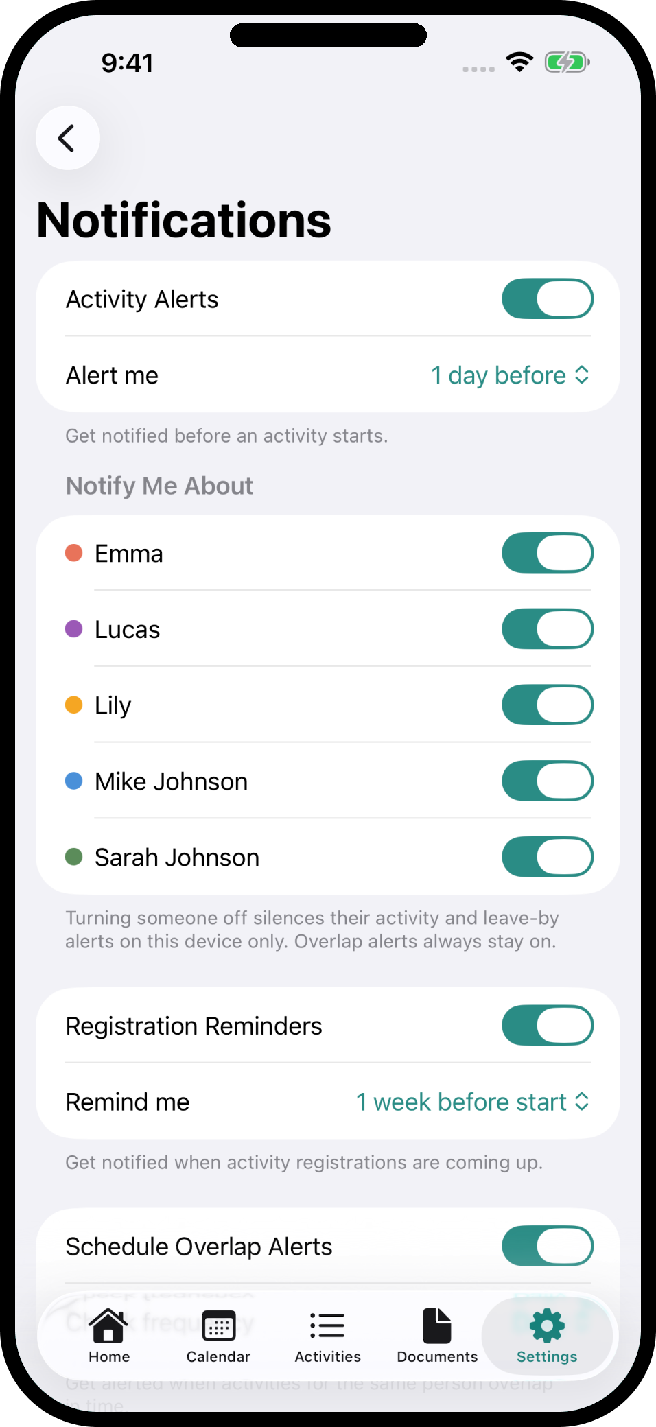 Cadence registration reminder and leave-by alert