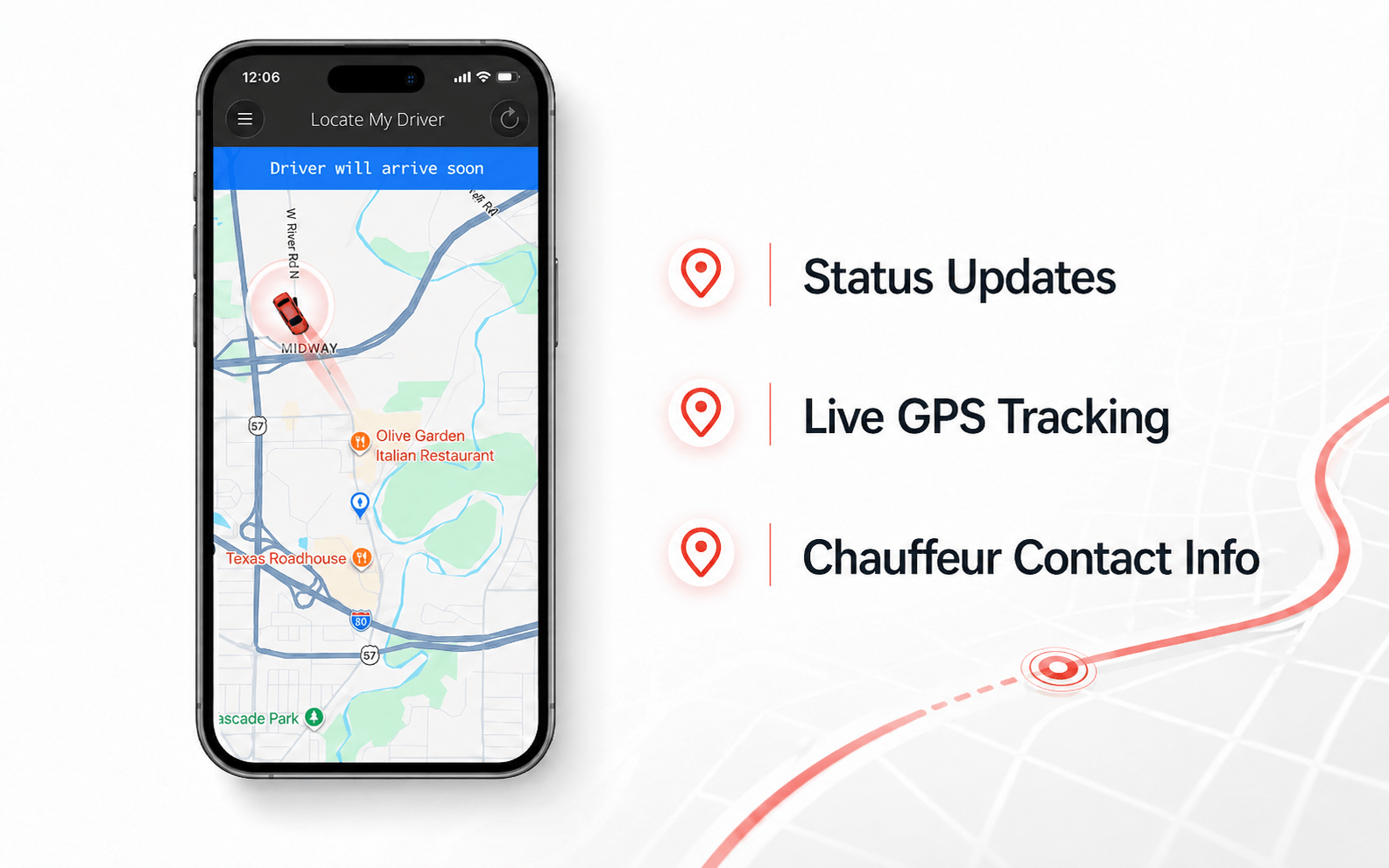 GroundApp chauffeur tracking and trip details screen