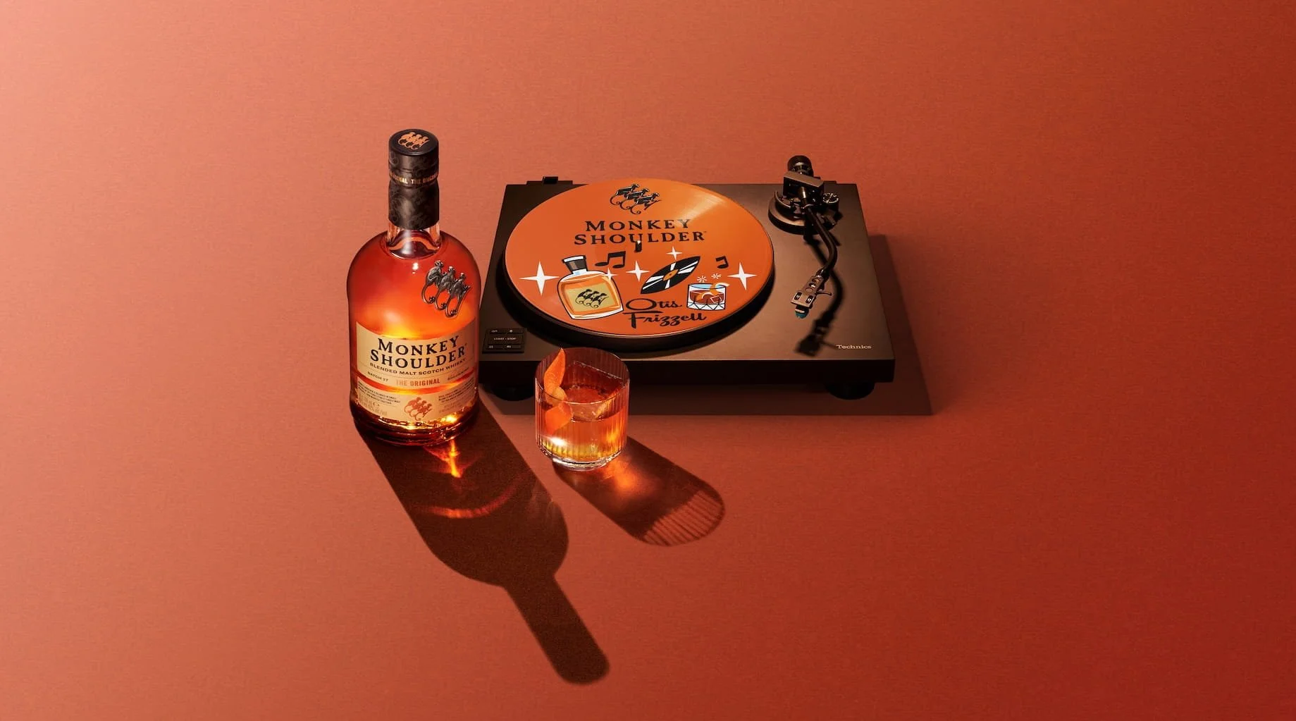 Technics SL-40CBT turntable with Monkey Shoulder Otis Frizzell slipmat