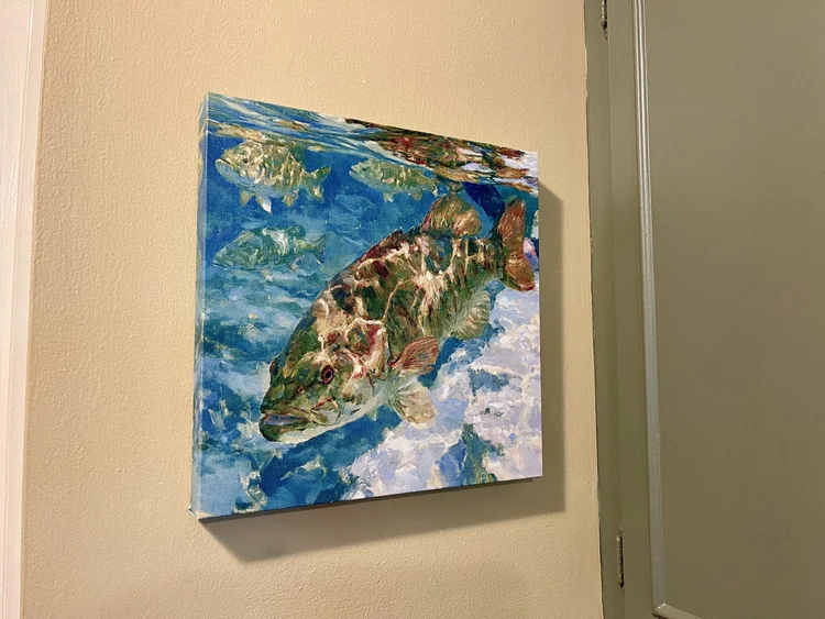 Smallmouth Bass in Clear Water canvas in a real room