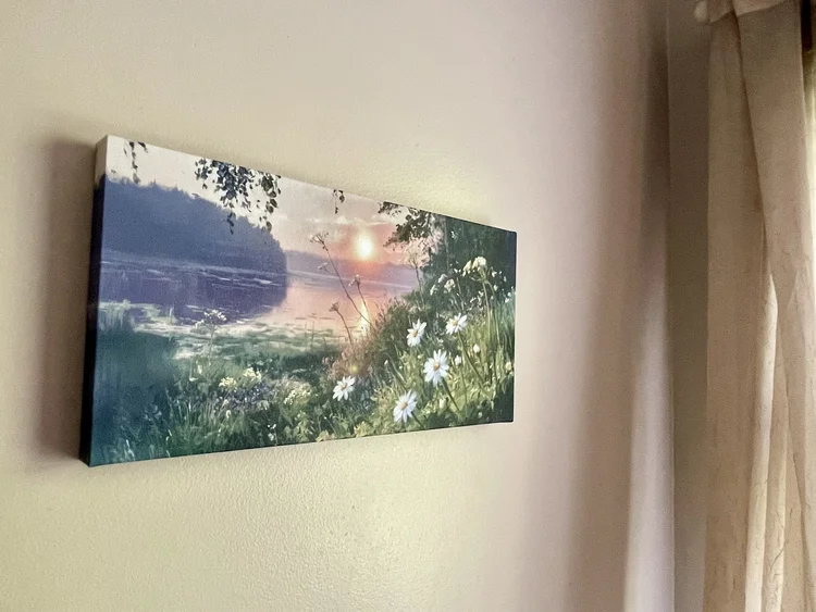 High Top Daisies matte canvas photographed by Rachel on a bedroom wall