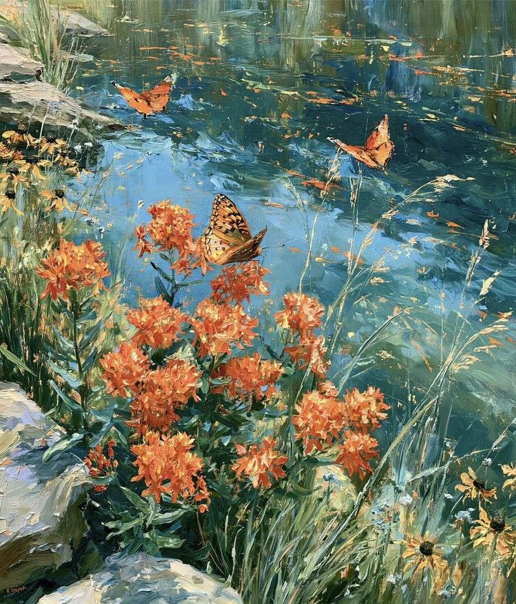 Where the Fritillaries Gather butterfly milkweed canvas print