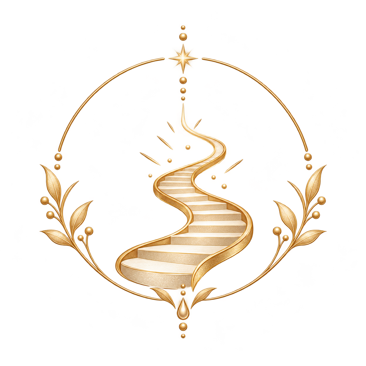 Gold process emblem with ascending staircase