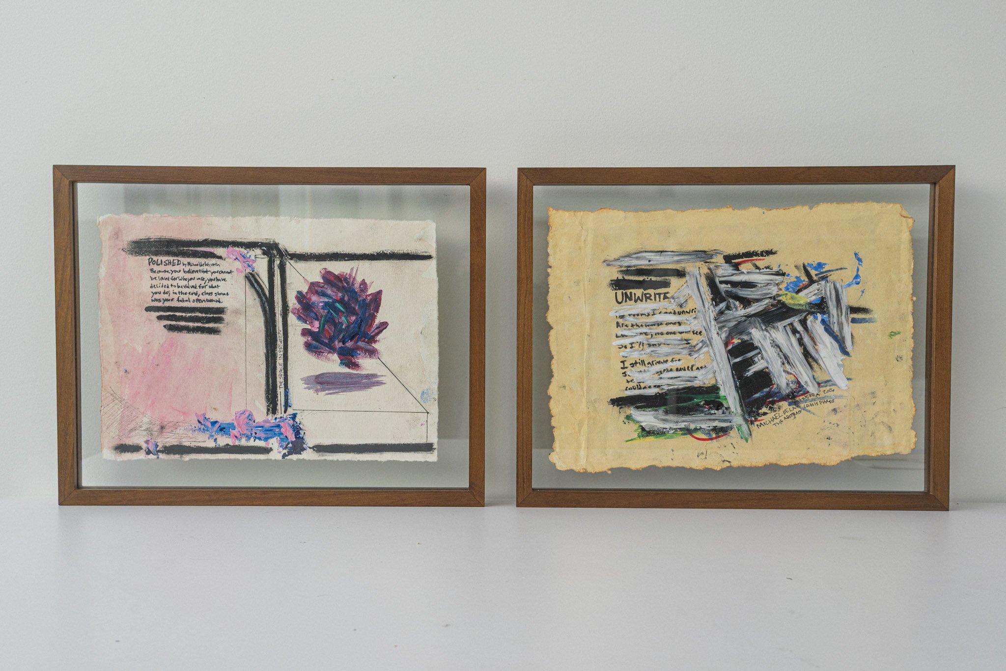 POLISHED and UNWRITE, framed together — Michael de la Guerra
