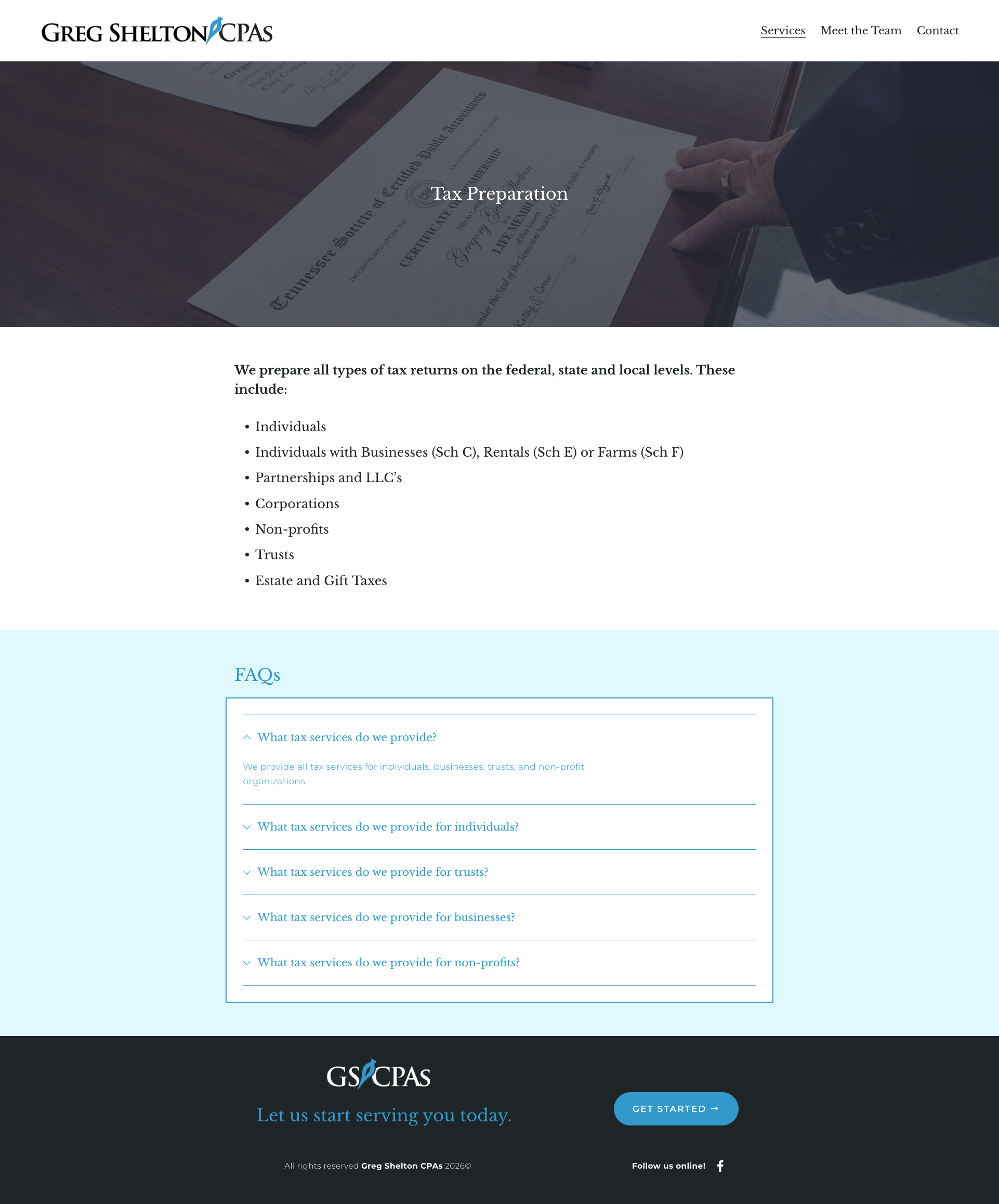 Greg Shelton CPAs services page