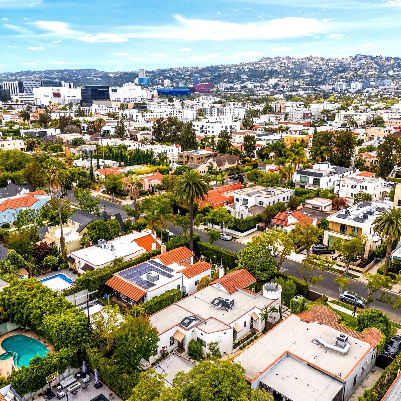 Aerial view of West Hollywood residential streets
