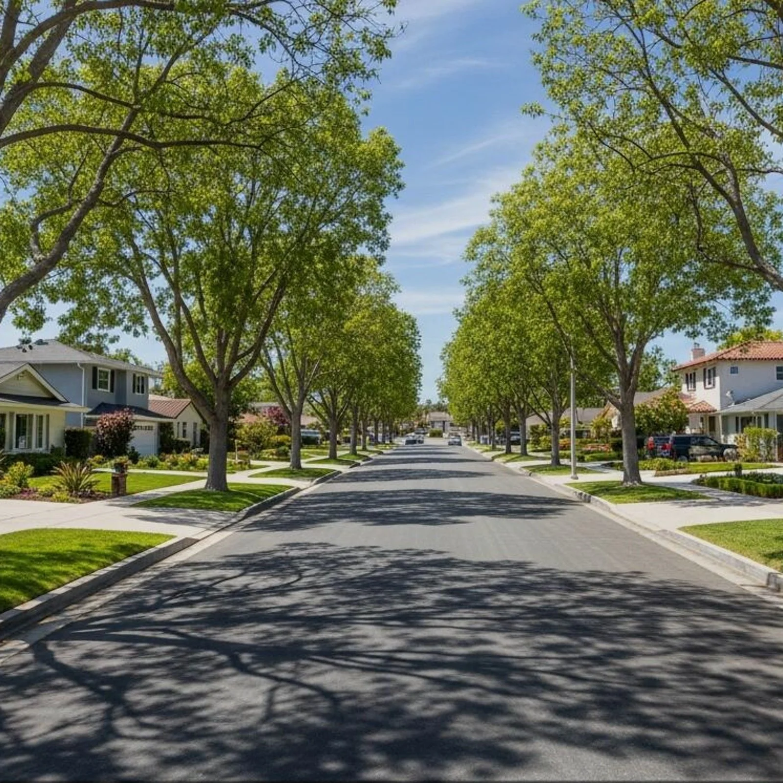 Tree-lined residential street in Encino
