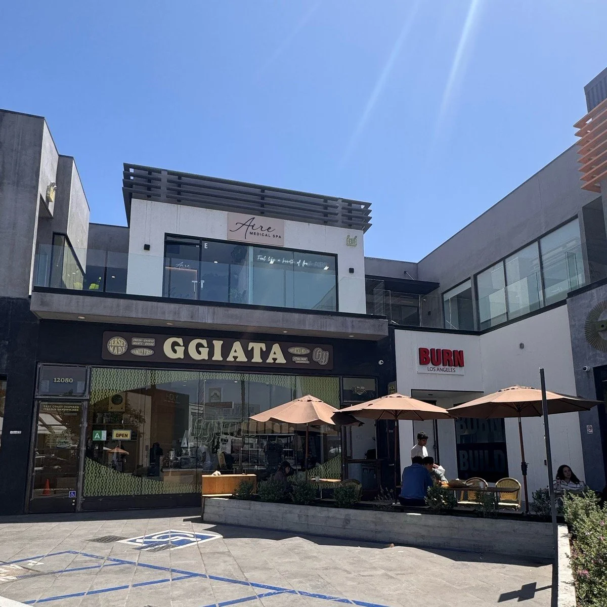 Ggiata sandwiches and Burn fitness courtyard in Studio City