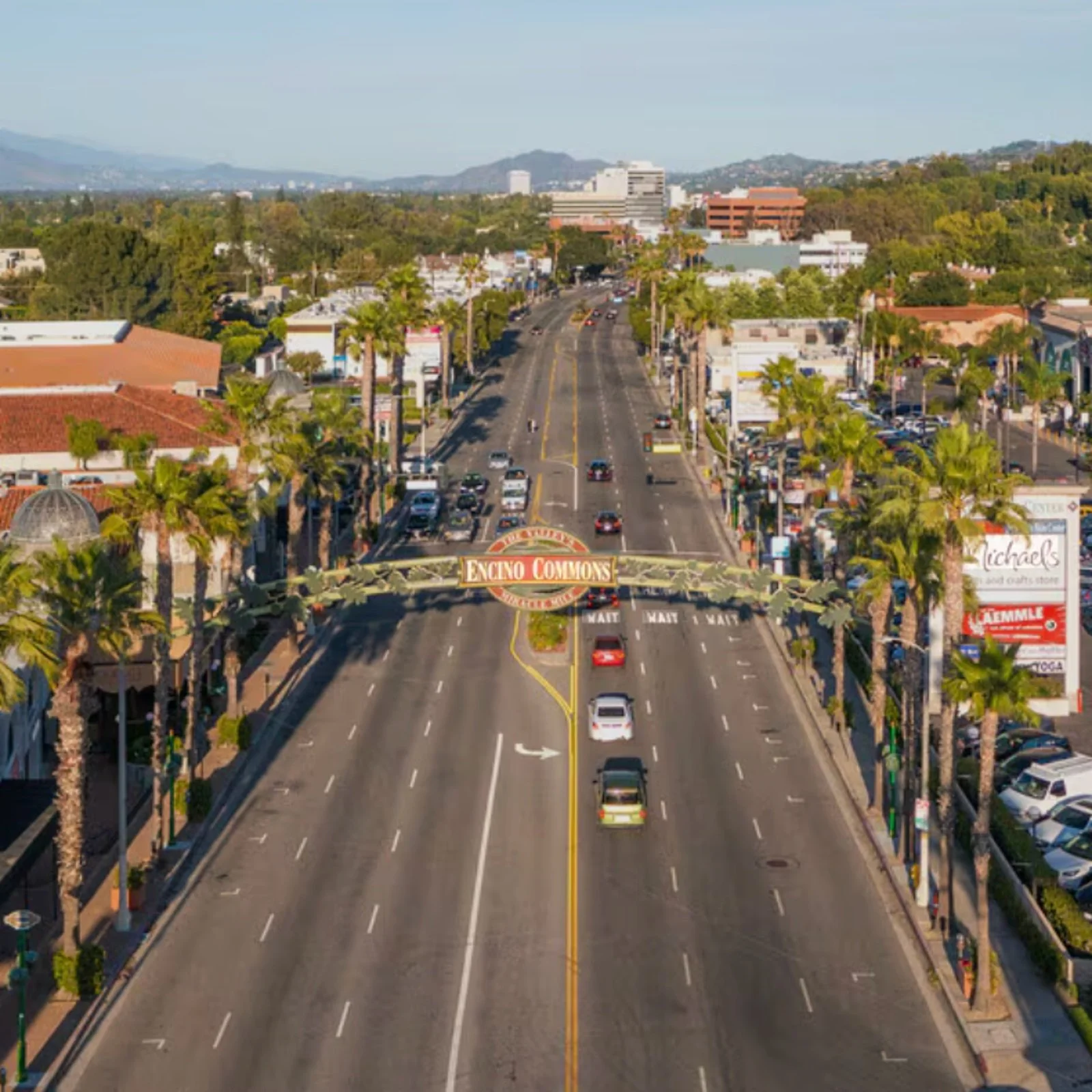 Aerial view of Ventura Boulevard through Encino