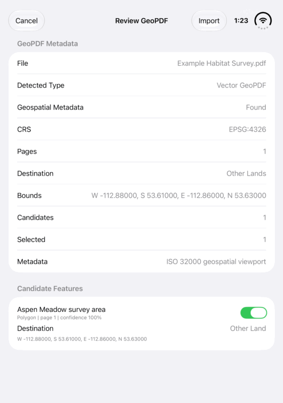 Import and export Vector GeoPDF: genuine looping iPhone Duo recording at half speed