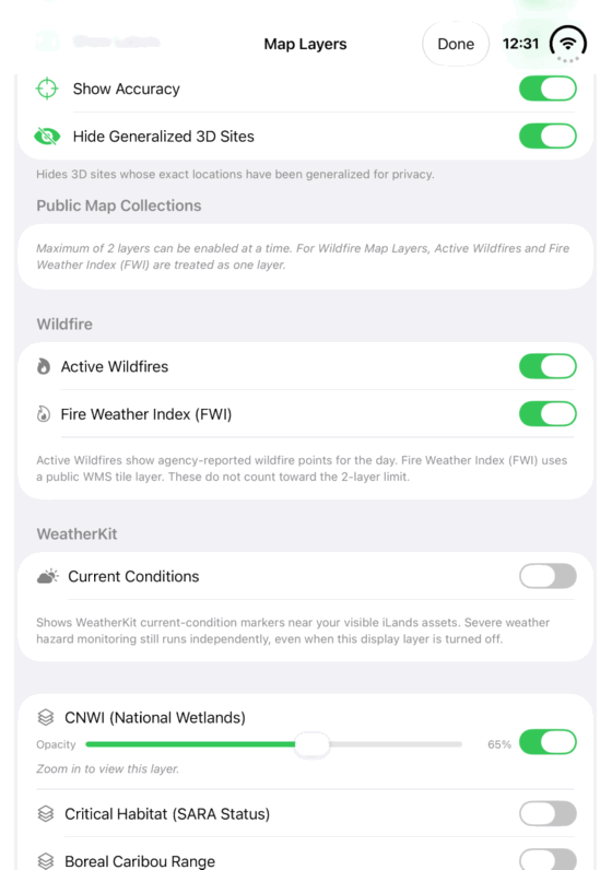 Check weather near monitored lands: looping iPhone Duo screen recording at half speed