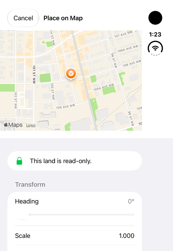 Place and manage a 3D Site Model: genuine looping iPhone Duo recording at half speed
