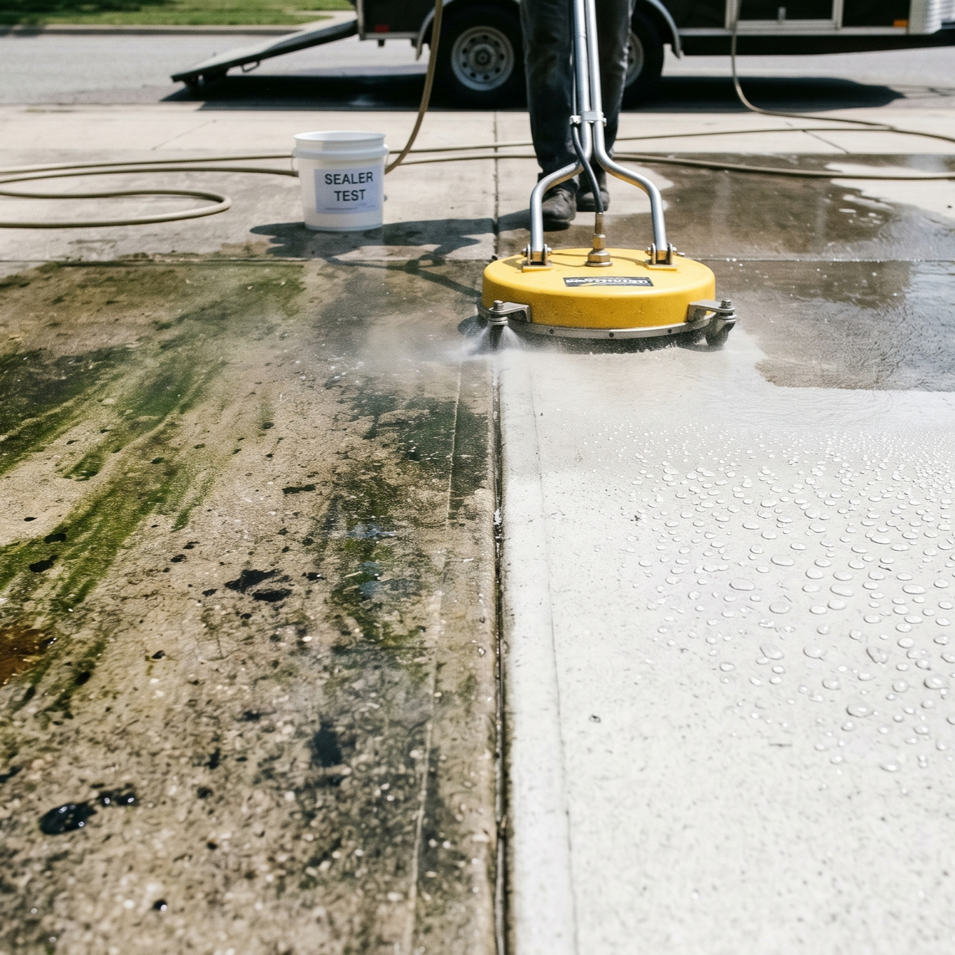 clean driveway drying after professional pressure wash