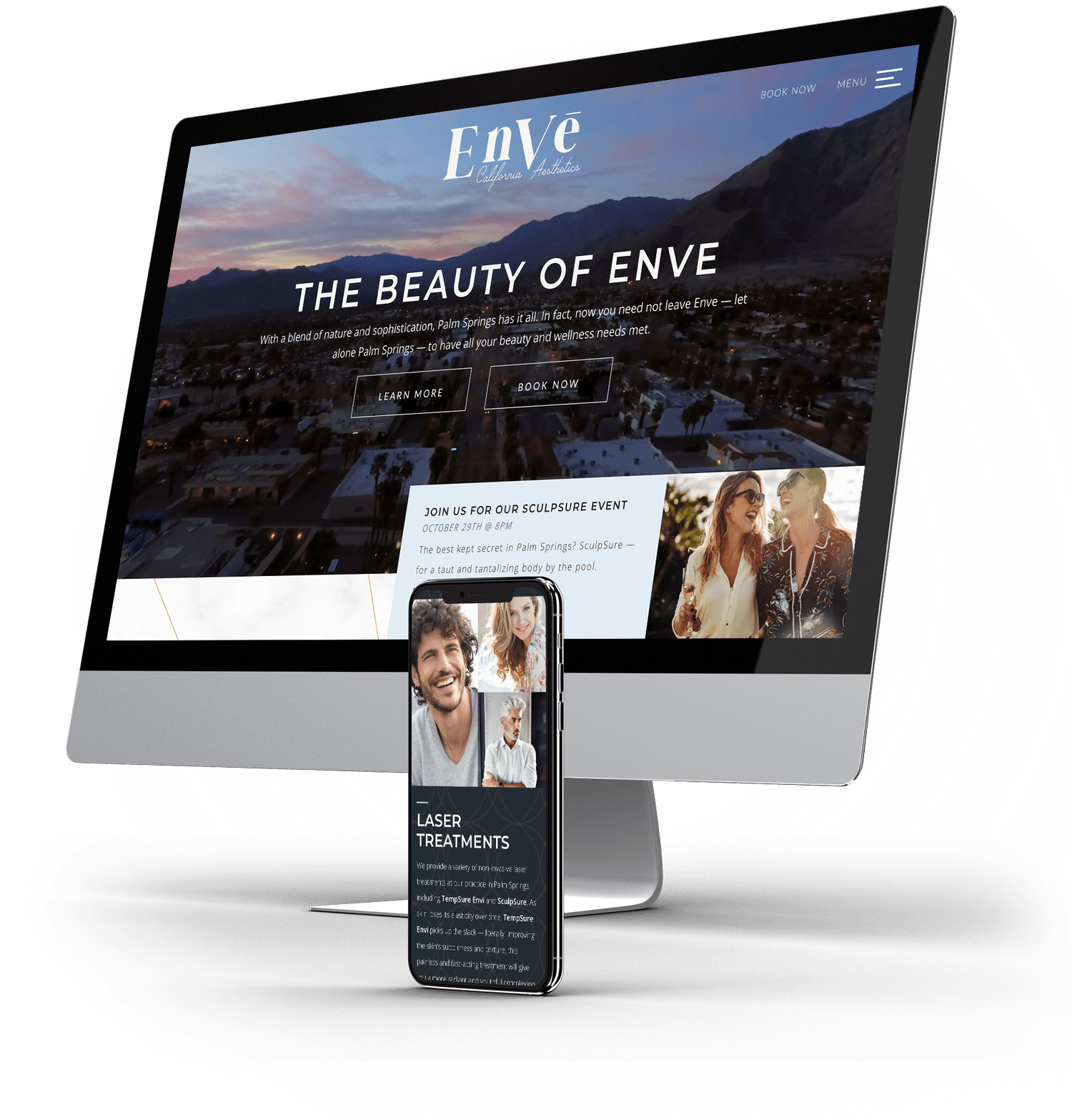 Enve Medical Aesthetics website by NELM, shown across an iMac and phone.