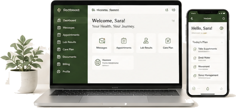 Patient portal displayed on a laptop and phone