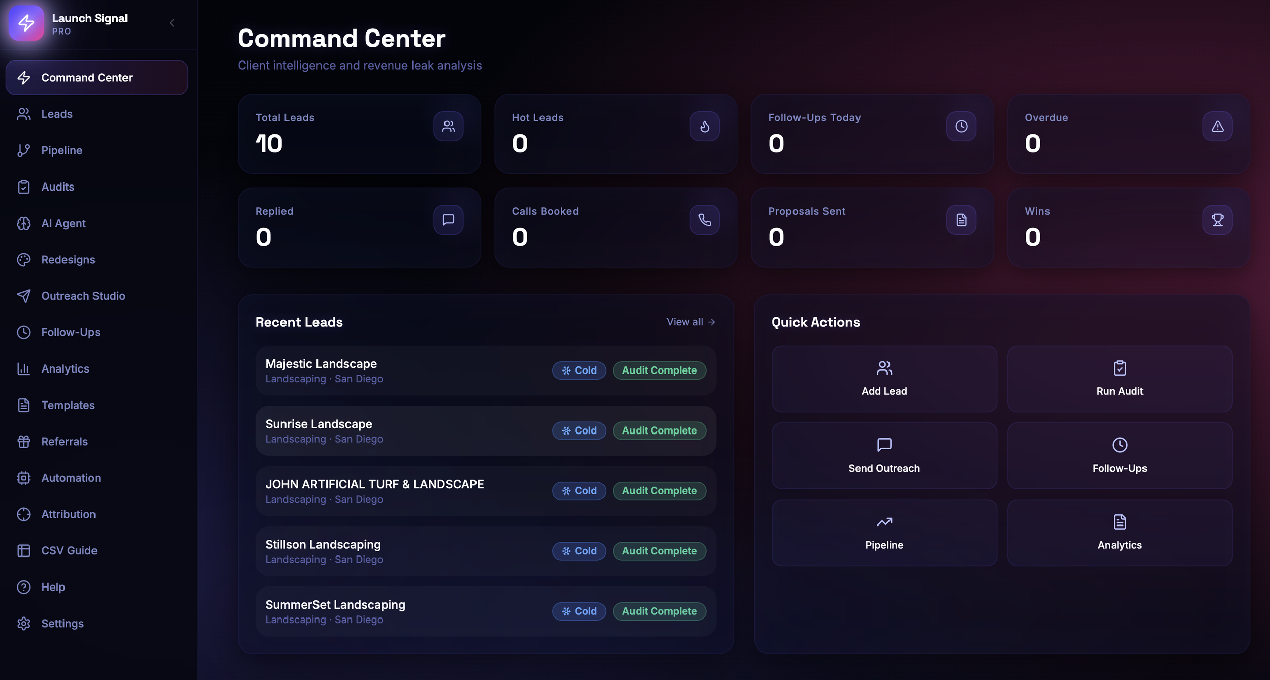 Launch Signal Pro dashboard
