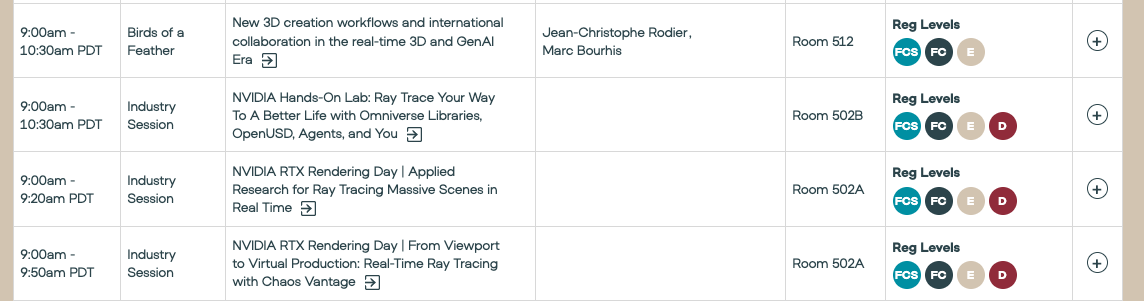 SIGGRAPH 2026 schedule showing NVIDIA RTX Rendering Day and the Chaos Vantage session