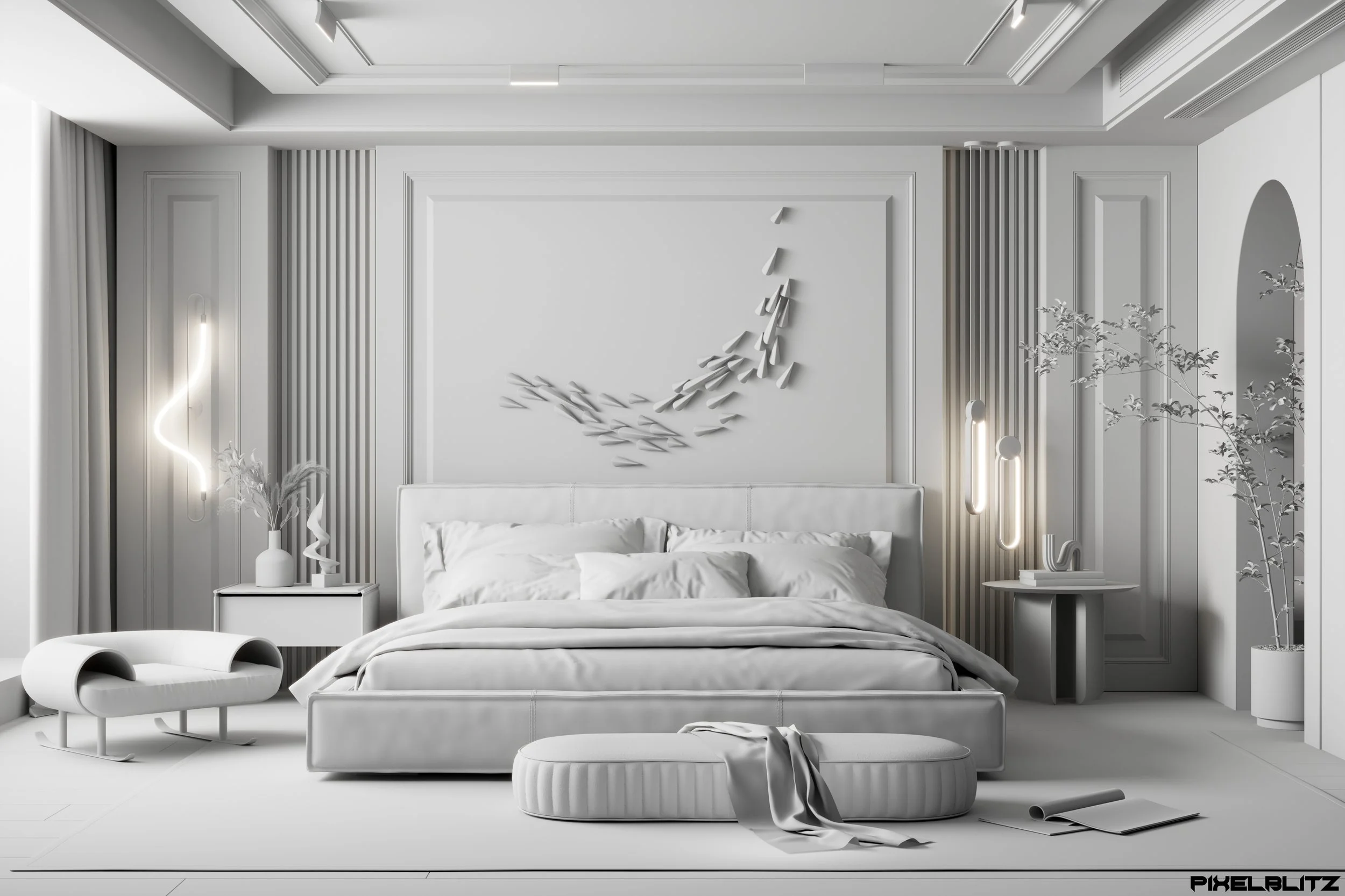 Warm Interior clay render