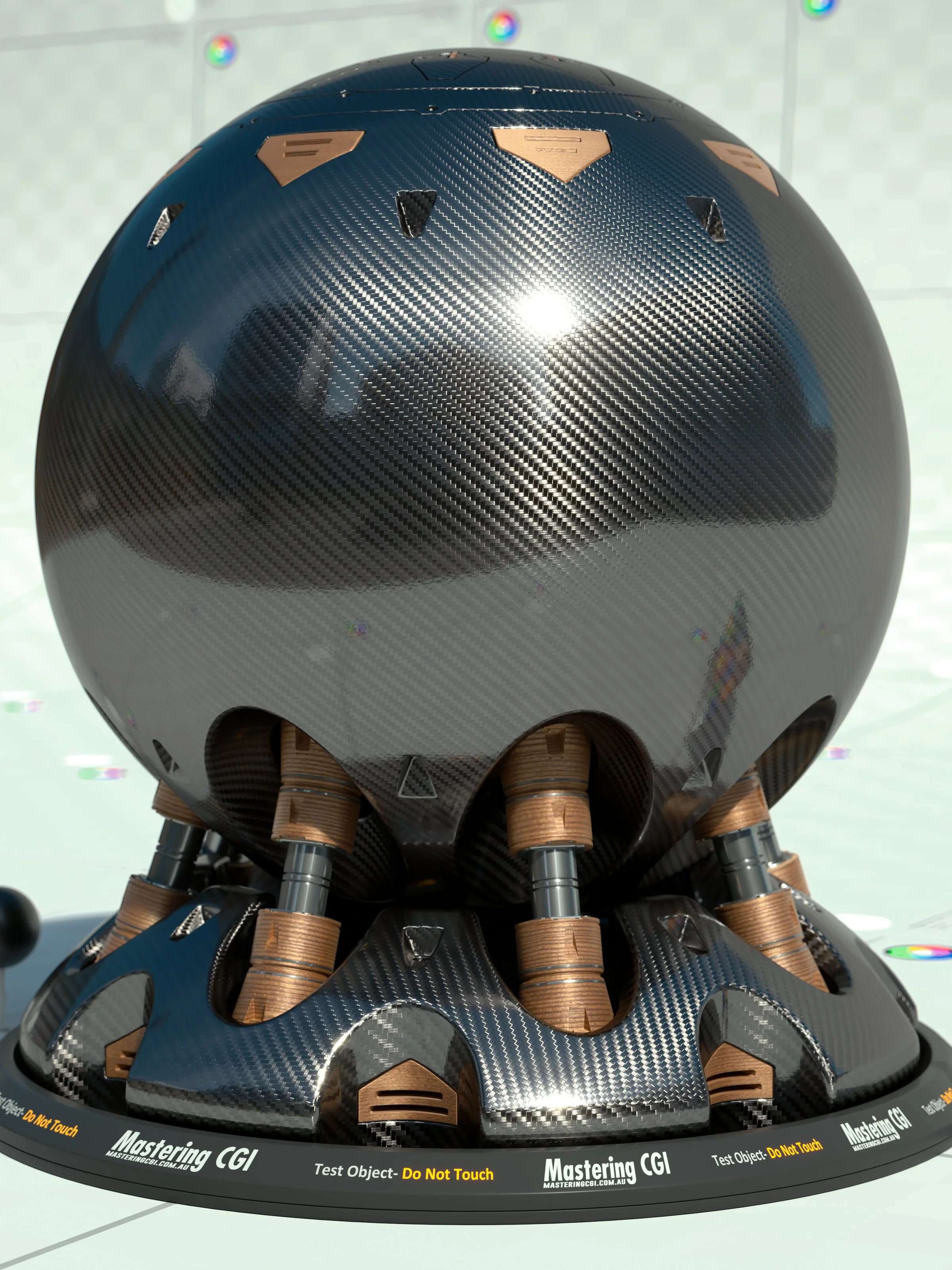 Shaderball close-up camera render with carbon fiber material